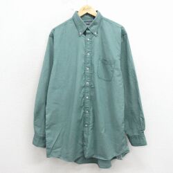 XL★古着 ランズエンド 長袖 ブランド シャツ メンズ 00年代 00s GVD ロング丈 ボタンダウン 緑 26apr28