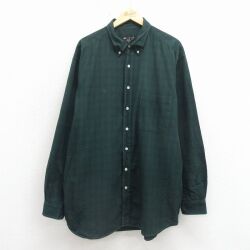 XL★古着 エディーバウアー 長袖 ブランド シャツ メンズ 00年代 00s 大きいサイズ ロング丈 コットン ボタンダウン 緑 チェック 26apr30