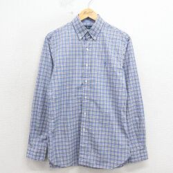 S★古着 ラルフローレン 長袖 ブランド シャツ メンズ ワンポイントロゴ コットン ボタンダウン 薄紺 チェック 26apr30