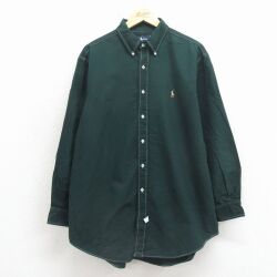 XL★古着 ラルフローレン 長袖 ブランド シャツ メンズ 90年代 90s ワンポイントロゴ オックスフォード 大きいサイズ コットン ボタンダウン 緑 26apr30