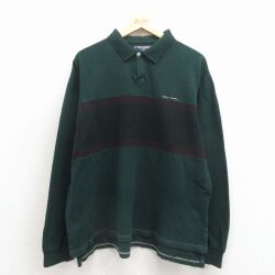 XL★古着 ラルフローレン ポロスポーツ 長袖 ブランド ポロ シャツ メンズ ワンポイントロゴ 鹿の子 大きいサイズ コットン 緑 26apr30