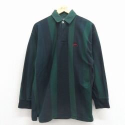 M★古着 ラルフローレン チャップス 長袖 ブランド ラガー シャツ メンズ 80年代 80s ワンポイントロゴ コットン 緑 ストライプ 26apr30