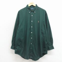 XL★古着 ラルフローレン 長袖 ブランド シャツ メンズ 90年代 90s ワンポイントロゴ YARMOUTH オックスフォード 大きいサイズ コットン ボタンダウン 緑【spe】 26apr30