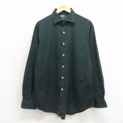 XL★古着 ラルフローレン 長袖 ブランド シャツ メンズ 90年代 90s コットン 緑 ストライプ 26apr30