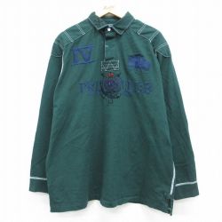 XL★古着 ラルフローレン 長袖 ブランド ラガー シャツ メンズ PRL CLUB 刺繍 ヒジ当て 大きいサイズ コットン 緑【spe】 26may02