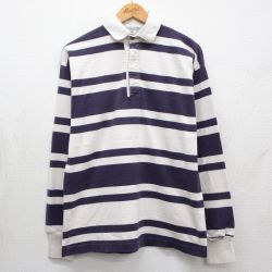 ランズエンド 90s 長袖ラガーシャツ ボーダー ネイビー M | 古着