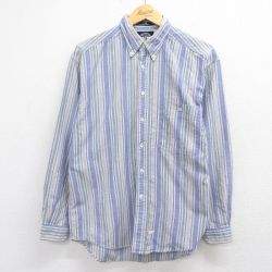 L★古着 ドッカーズ 長袖 ブランド シャツ メンズ 90年代 90s コットン ボタンダウン ライトブルー他 ストライプ【spe】 26may14