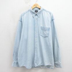 XL★古着 ギャップ GAP 長袖 ブランド シャツ メンズ 90年代 90s 大きいサイズ ロング丈 コットン ボタンダウン カナダ製 ネイビー デニム【spe】 26may21