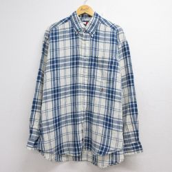 トミーヒルフィガー 90s 長袖シャツ ワンポイントロゴ ネイビーチェック メンズXL相当 | 古着