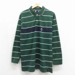 ラルフローレン 90s 長袖ポロシャツ ワンポイントロゴ グリーンボーダー メンズM相当 | 古着