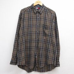 トミーヒルフィガー 90s 長袖シャツ ワンポイントロゴ グレーチェック メンズXL相当 | 古着