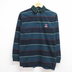 ノーティカ 90s 長袖ラガーシャツ ワンポイントロゴ ネイビーボーダー メンズS相当 | 古着