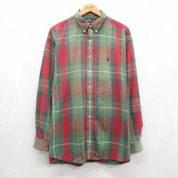 ラルフローレン 90s 長袖シャツ ワンポイントロゴ グリーンチェック メンズXL相当 | 古着