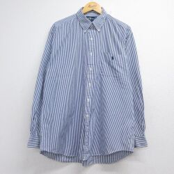 XL★古着 ラルフローレン 長袖 ブランド シャツ メンズ 90年代 90s ワンポイントロゴ 大きいサイズ ロング丈 コットン ボタンダウン ブルー ストライプ【spe】 26jun24