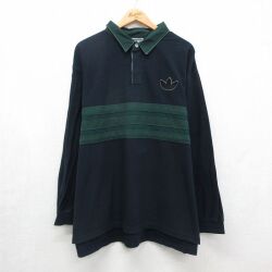アディダス 90s 長袖ラガーシャツ ワンポイントロゴ ネイビー メンズXL相当 | 古着