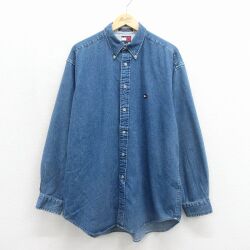 トミーヒルフィガー 90s 長袖シャツ ワンポイントロゴ ネイビー メンズXL相当 | 古着