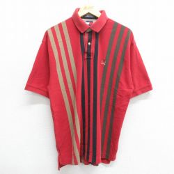 【50%OFF】L★古着 トミーヒルフィガー TOMMY HILFIGER 半袖 ブランド ポロ シャツ メンズ 90年代 90s ワンポイントロゴ 鹿の子 コットン 赤他 レッド 24mar30 中古 トップス