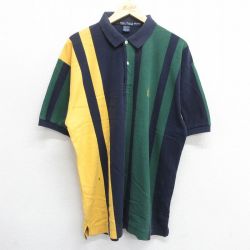 【50%OFF】XL★古着 ノーティカ NAUTICA 半袖 ブラント ポロ シャツ メンズ 90年代 90s ワンポイントロゴ 鹿の子 コットン 緑他 グリーン ストライプ 24apr06 中古 トップス