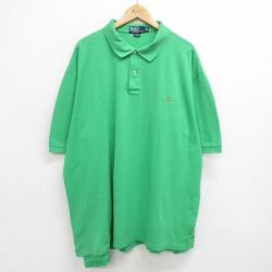 XL★古着 ラルフローレン Ralph Lauren 半袖 ブランド ポロ シャツ メンズ 90年代 90s ワンポイントロゴ 鹿の子 大きいサイズ コットン 緑 グリーン 24apr19 中古 トップス