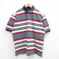 XL★古着 ドッカーズ 半袖 ブランド ポロ シャツ メンズ 鹿の子 コットン 紺他 ネイビー ボーダー 24may14 中古 トップス