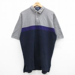 XL★古着 ラルフローレン Ralph Lauren ポロ ゴルフ 半袖 ブランド シャツ メンズ 90年代 90s 鹿の子 大きいサイズ コットン 紺 ネイビー 他 24jun10 中古 トップス