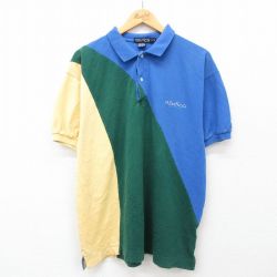 XL★古着 ノーティカ NAUTICA 半袖 ブランド ポロ シャツ メンズ 90年代 90s ワンポイントロゴ マルチカラー 大きいサイズ 鹿の子 コットン 青他 ブルー 24jun12 中古 トップス