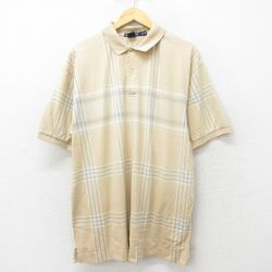 XL★古着 ノーティカ NAUTICA 半袖 ブランド ポロ シャツ メンズ 90年代 90s ワンポイントロゴ コットン ベージュ他 カーキ チェック 24jun26 中古 トップス