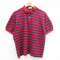 【50%OFF】XL★古着 IZOD 半袖 ブランド ポロ シャツ メンズ 90年代 90s ワンポイントロゴ 鹿の子 コットン 赤他 レッド ボーダー 24jul05 中古 トップス