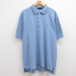 【50%OFF】XL★古着 ノーティカ NAUTICA 半袖 ブランド ポロ シャツ メンズ ワンポイントロゴ 鹿の子 大きいサイズ コットン 薄紺 ネイビー 霜降り 24aug06 中古 トップス