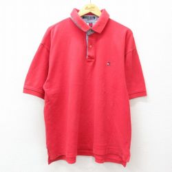 【50%OFF】XL★古着 トミーヒルフィガー TOMMY HILFIGER 半袖 ブランド ポロ シャツ メンズ 90年代 90s ワンポイントロゴ 鹿の子 大きいサイズ コットン 赤 レッド 25apr09 中古 トップス