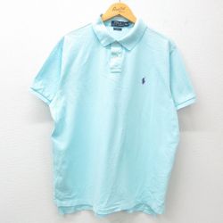 XL★古着 ラルフローレン Ralph Lauren 半袖 ブランド ポロ シャツ メンズ ワンポイントロゴ 鹿の子 大きいサイズ コットン 水色 25apr09 中古 トップス