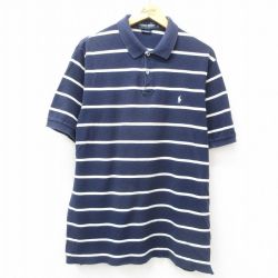 XL★古着 ラルフローレン Ralph Lauren ポロゴルフ 半袖 ブランド ポロ シャツ メンズ 90年代 90s ワンポイントロゴ 鹿の子 大きいサイズ コットン 紺他 ネイビー 25apr09 中古 トップス