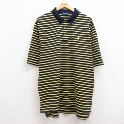 XL★古着 ラルフローレン Ralph Lauren ポロゴルフ 半袖 ブランド ポロ シャツ メンズ 90年代 90s ワンポイントロゴ 鹿の子 大きいサイズ コットン 紺他 ネイビー ボーダー 25apr15 中古 トップス