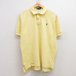 XL★古着 ラルフローレン Ralph Lauren 半袖 ブランド ポロ シャツ メンズ 90年代 90s ワンポイントロゴ 鹿の子 大きいサイズ コットン 黄 イエロー 25apr15 中古 トップス