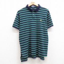 XL★古着 ラルフローレン Ralph Lauren 半袖 ブランド ポロ シャツ メンズ 90年代 90s ワンポイントロゴ コットン 紺他 ネイビー ボーダー 25apr15 中古 トップス