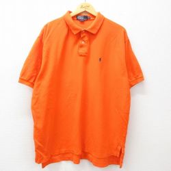 XL★古着 ラルフローレン Ralph Lauren 半袖 ブランド ポロ シャツ メンズ 90年代 90s ワンポイントロゴ 鹿の子 大きいサイズ コットン オレンジ 25apr16 中古 トップス