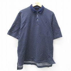 XL★古着 ラルフローレン Ralph Lauren ポロゴルフ 半袖 ブランド ポロ シャツ メンズ 90年代 90s ワンポイントロゴ 総柄 大きいサイズ コットン 濃紺 ネイビー 25apr16 中古 トップス