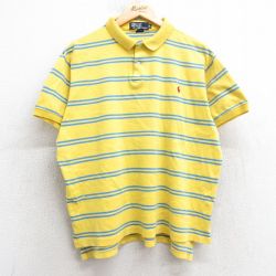 XL★古着 ラルフローレン Ralph Lauren 半袖 ブランド ポロ シャツ メンズ 90年代 90s ワンポイントロゴ コットン 黄色他 イエロー ボーダー 25apr17 中古 トップス