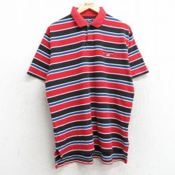 XL★古着 ラルフローレン Ralph Lauren ポロスポーツ 半袖 ブランド ポロ シャツ メンズ ワンポイントロゴ コットン 赤他 レッド ボーダー 25apr17 中古 トップス