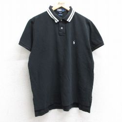 XL★古着 ラルフローレン Ralph Lauren 半袖 ブランド ポロ シャツ メンズ 90年代 90s ワンポイントロゴ 鹿の子 コットン 黒 ブラック 25apr17 中古 トップス