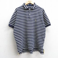 XL★古着 ノーティカ NAUTICA 半袖 ブランド ポロ シャツ メンズ 90年代 90s ワンポイントロゴ 大きいサイズ コットン USA製 紺他 ネイビー ボーダー 25apr17 中古 トップス