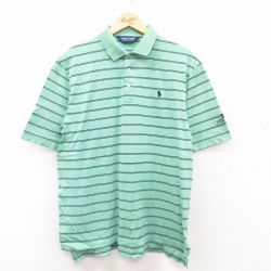 XL★古着 ラルフローレン Ralph Lauren ポロゴルフ 半袖 ブランド ポロ シャツ メンズ 90年代 90s ワンポイントロゴ スタンフォード コットン 緑他 グリーン ボーダー 25apr24 中古 トップス