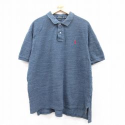 XL★古着 ラルフローレン Ralph Lauren 半袖 ブランド ポロ シャツ メンズ ワンポイントロゴ 大きいサイズ コットン 濃グレー 霜降り 25apr24 中古 トップス