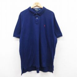 XL★古着 ラルフローレン Ralph Lauren 半袖 ブランド ポロ シャツ メンズ 90年代 90s ワンポイントロゴ 大きいサイズ コットン 紺 ネイビー 25apr24 中古 トップス