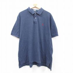 XL★古着 ラルフローレン Ralph Lauren 半袖 ブランド ポロ シャツ メンズ 90年代 90s ワンポイントロゴ 大きいサイズ コットン 紺系 ネイビー 25apr24 中古 トップス