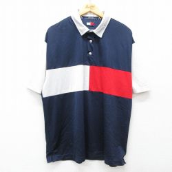 XL★古着 トミーヒルフィガー TOMMY HILFIGER トミージーンズ 半袖 ブランド ポロ シャツ メンズ 90年代 90s 大きいサイズ 紺他 ネイビー 25apr26 中古 トップス