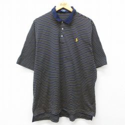 XL★古着 ラルフローレン Ralph Lauren ポロゴルフ 半袖 ブランド ポロ シャツ メンズ 90年代 90s ワンポイントロゴ 大きいサイズ コットン 紺他 ネイビー ボーダー 25apr26 中古 トップス
