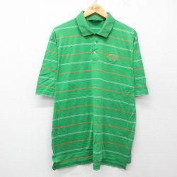 XL★古着 ラルフローレン Ralph Lauren ポロゴルフ 半袖 ブランド ポロ シャツ メンズ 90年代 90s ワンポイントロゴ 大きいサイズ コットン 緑他 グリーン ボーダー 25apr26 中古 トップス