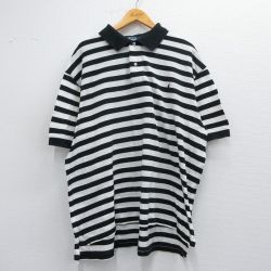 【20%OFF】XL★古着 ラルフローレン Ralph Lauren 半袖 ブランド ポロ シャツ メンズ 90年代 90s ワンポイントロゴ 鹿の子 大きいサイズ コットン 黒他 ブラック ボーダー 25apr26 中古 トップス