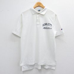 【20%OFF】L★古着 チャンピオン champion 半袖 ブランド ポロ シャツ メンズ 90年代 90s HEWLETT USA製 白 ホワイト 25apr26 中古 トップス